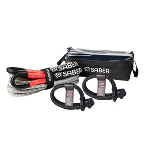 Displays what’s included in the Saber Offroad 12k recovery kit 