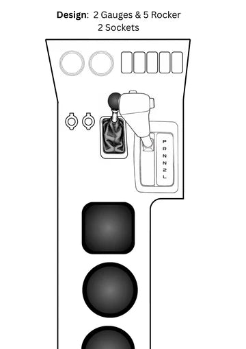 aftermarket floor console design with 12v accessories, gauges and light switches to suit Toyota 80 series early automatics 