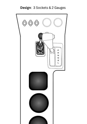 drawing of 3 socket and 2 gauge design to suit Toyota landcruiser 80 series full length centre console 