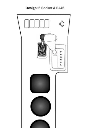 drawing of 5 rocker switch and uhf rj45 design full length centre console to suit 80 series automatic 