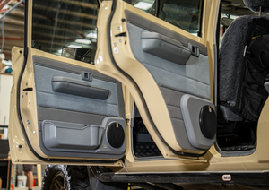 Speaker door pod upgrade on factory door cards for 70 series landcruiser 