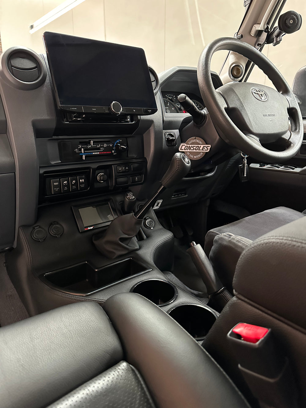 Full length car consoles floor console with Scangauge 3, 12v outlets and arm rest