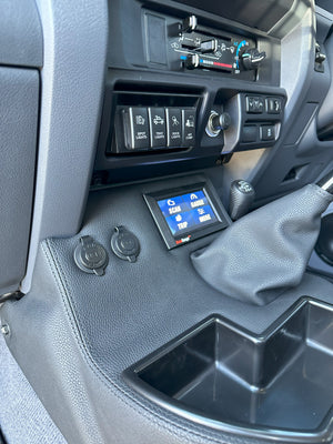Custom ScanGauge 3 display mount integrated into a 79 Land Cruiser floor console 