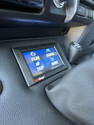 Full length floor console in a 79 series dual cab landcruiser with scan tool