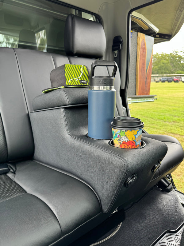 Coffee cup and yeti bottle storage back seat 70 series 
