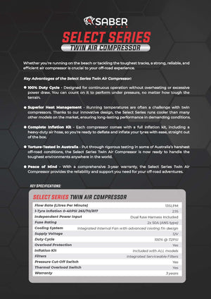 Saber off-road compressor specification sheet 