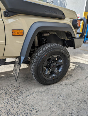 side view installed mudflap kit 79 and 76 series landcruiser