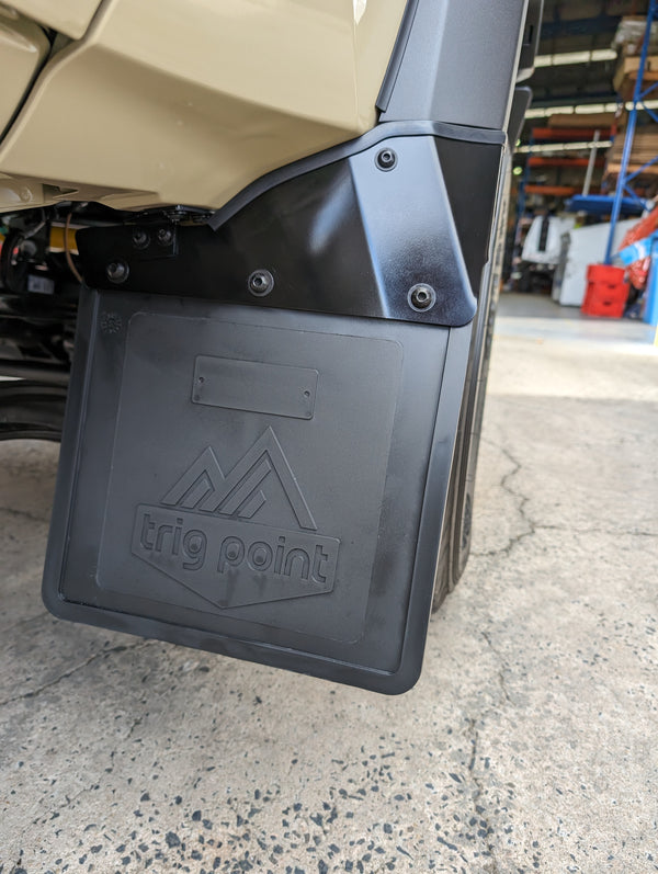 rear display of tyre coverage with extended mudflap kit installed 