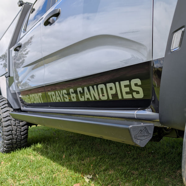 Trig Point rock slider side steps installed on ford ranger super duty front view